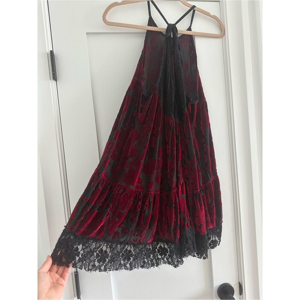 Free People Y2K Red Velvet Sheer Babydoll Dress - Picture 5 of 9